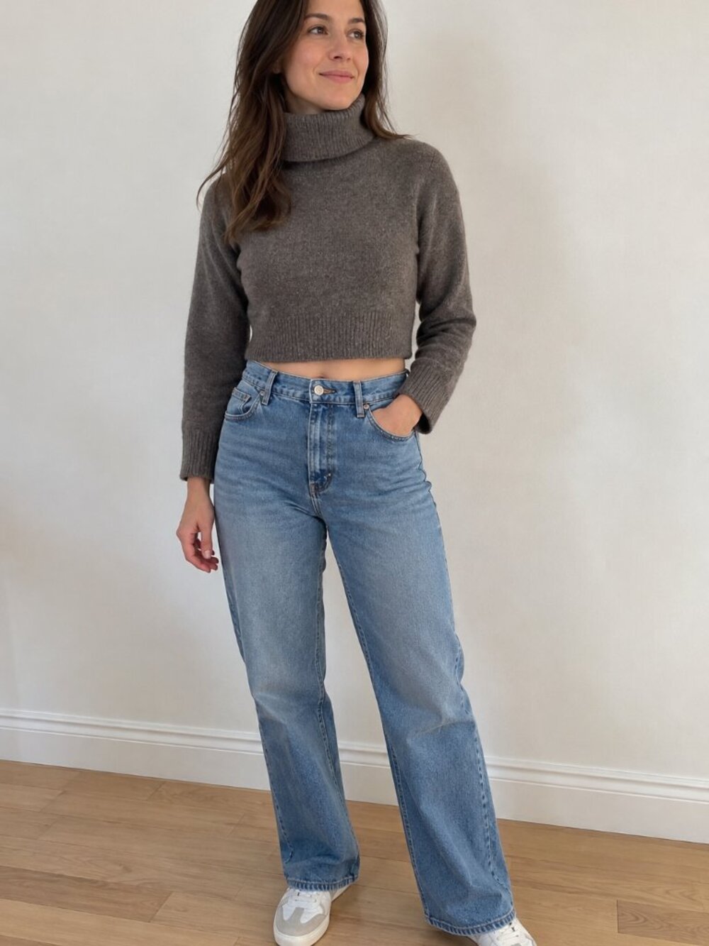 Rails Cashmere Silk Blend Cropped Turtleneck Sweater – Charcoal Grey XS